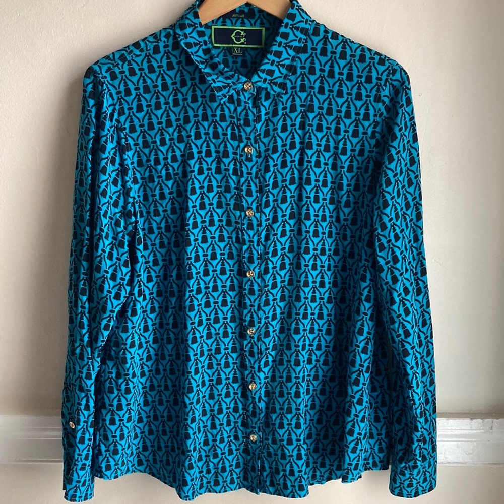 C. Wonder Silk Tassel print blouse XL
